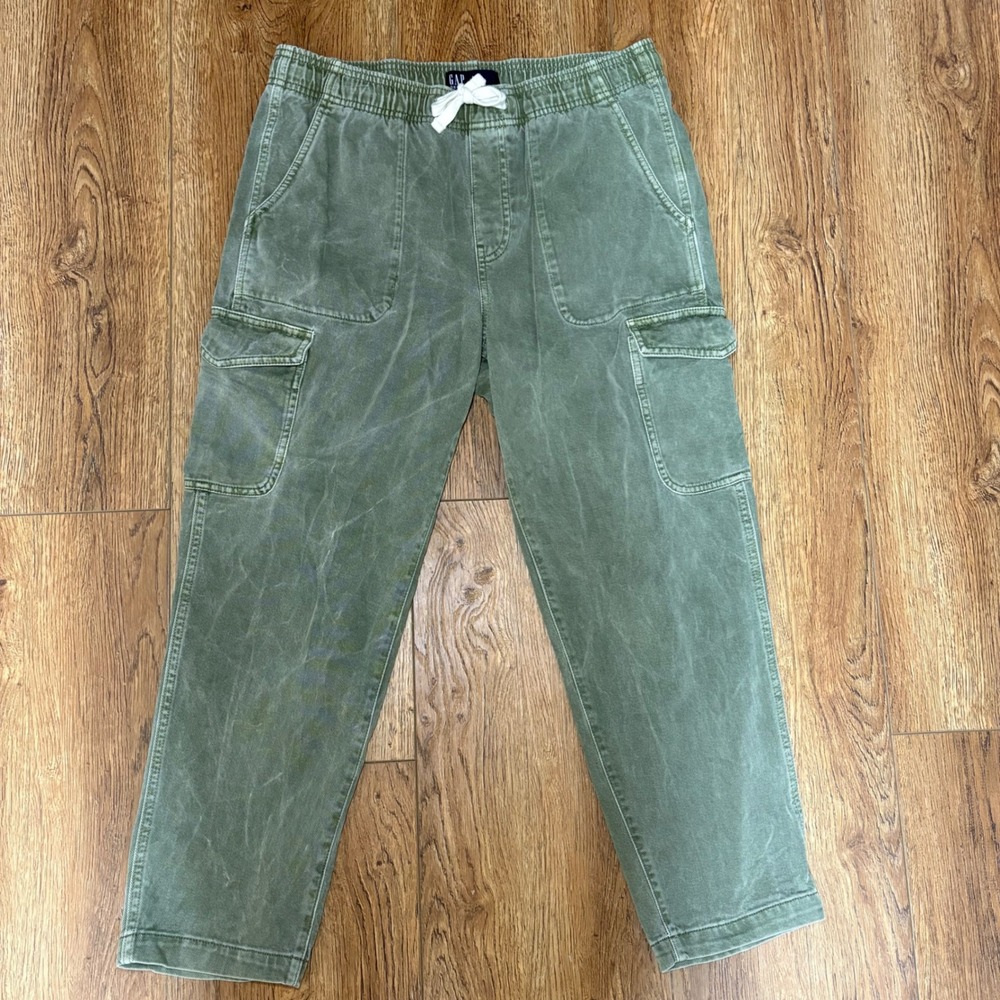 GAP Denim Easy Jean Womens M Olive Green Cargo Pants Relaxed Fit Drawstring